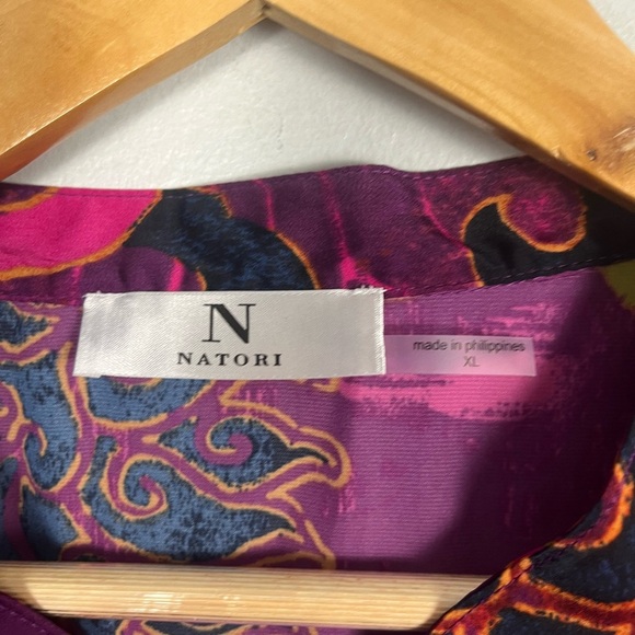 Natori Matte Satin Caftan in plum multi size XL Front Zip - Picture 3 of 7